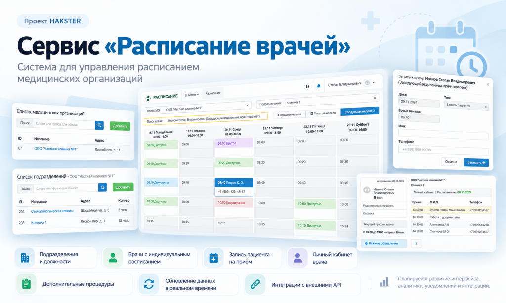 Сервис «Расписание врачей» — интерфейс управления расписанием